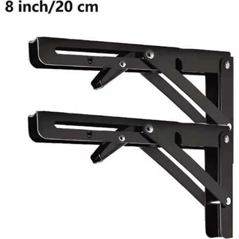 (2 pièces noires de 20 cm - standard) 2 supports d'angle pliables triangulaires robustes en acier inoxydable, réglables, pour étagères murales ou de table, pour banc (1/5)