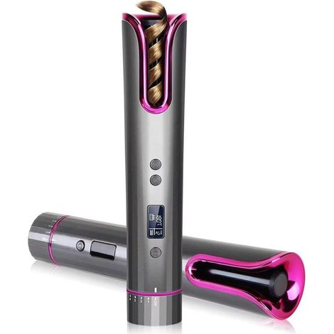 Fer à friser automatique sans fil, rechargeable par USB, écran LCD, minuterie de 8 à 18 secondes, température réglable de 150 à 200 °C, plaques en céramique. (1/4)