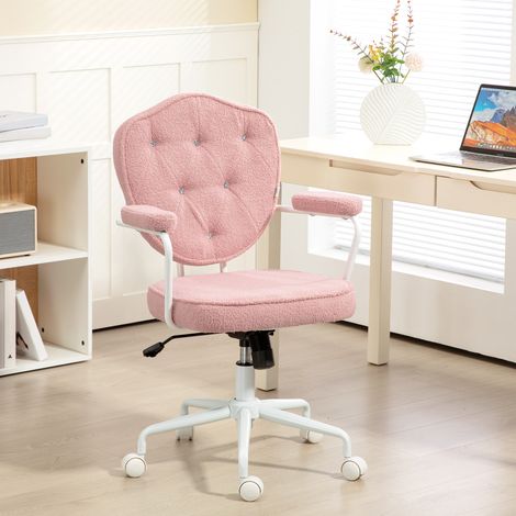 Magnifique chaise de bureau rose, avec revêtement doux et capitonné, réglable en hauteur.
