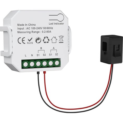 1 canal 80A Power Meter Smart Energy Monitor, pince ampèremétrique, 2,4 GHz WiFi, surveillance en temps réel, APP, surveillance de l'énergie à domicile, compatible avec (1/5)