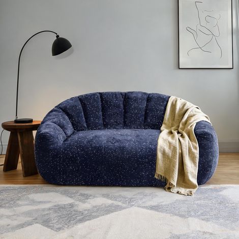 Pouf poire en tissu bleu avec accoudoirs design spacieux (1/5)