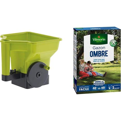 Semoir à gazon/Engrais à manivelle - Dosage précis et pratique des produits à répandre - 21 cm x 24 cm x 22,5 cm - Contenance : 3 litres - Vert et noir (1/3)