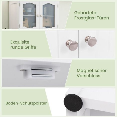 Badezimmerschrank freistehender hochschrank mit 4 turen regalen wei 60 x 30 x 1485 cm