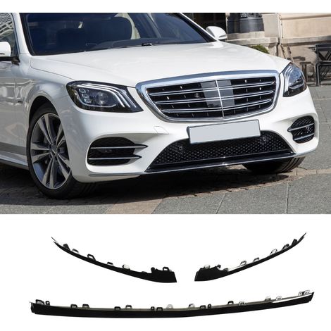 Ensemble de garnitures inférieures de pare-chocs avant AMG Line restylée pour Mercedes-Benz Classe S W222 (2018-2020) (noir brillant, surdimensionné) (1/5)