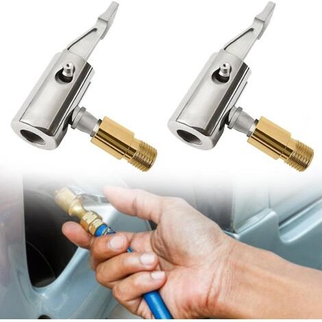 Lntyq 2 Pièces Adaptateur De Embout Gonfleur, Adaptateur Valve de Air Pompe, Adaptateur de Valve de Pneu de Voiture, Adaptateur De Mandrin À Air avec Clip, Embout Gonflage Pneu Voiture Portable (1/4)