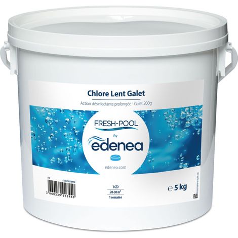 Chlore Lent Piscine - Galet 200 g Seau 5 kg - Edenea Fresh Pool (1/5)