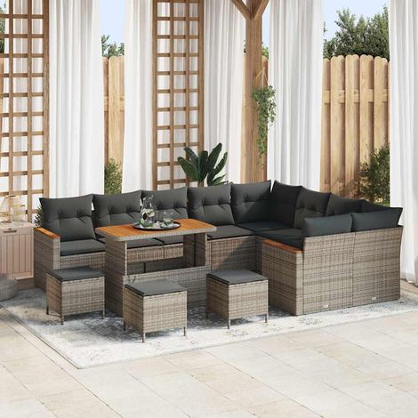 Conjunto de sofá de jardín 13 pcs Gris Rattan de Poliéster vidaXL (1/5)