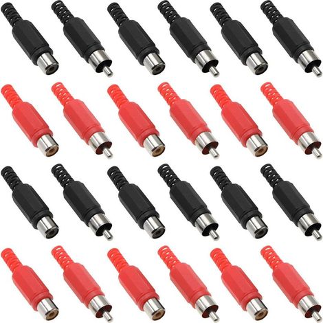Lot de 40 adaptateurs de prise RCA audio vidéo de rechange RCA mâle et femelle (10 rouge noir mâle et 10 rouge noir femelle) (1/5)