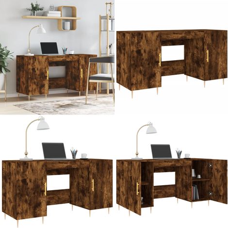 Bureau chêne fumé 140x50x75 cm bois d'ingénierie - Bureau bois - Bois d'ingénierie