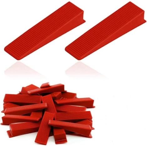 100Cale Carrelage, Croisillon Autonivelant, Jeu de Cales Réutilisables, Outil de Nivellement pour Carrelages, Adapté aux Salles de Bains, Toilettes et Cuisines, Rouge (1/5)