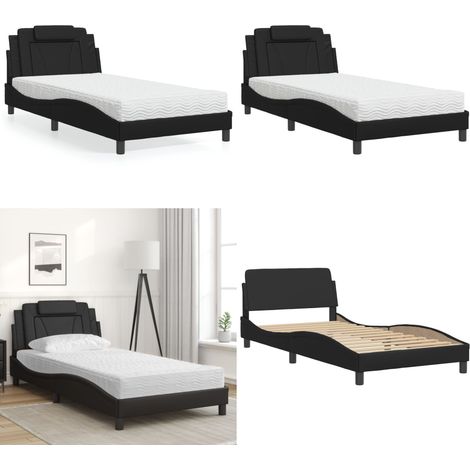 Bett mit Matratze Schwarz 100x200 cm Kunstleder - Schlafzimmermöbel - Doppelbett - Boxspringbett - Bettrahmen - Kunstlederbett - Home & Living (1/5)
