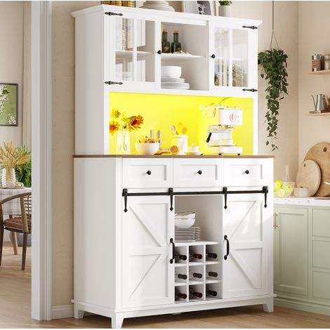 Meuble rangement buffet vitrine LED 105 cm blanc moderne OKMYHOME (1/5)