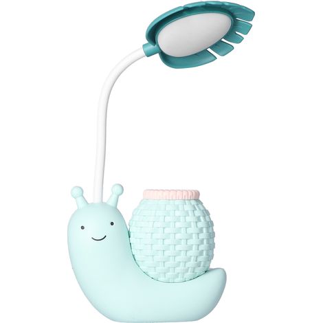 Lampe de bureau LED avec porte-stylo multifonction, rechargeable par USB, jolie lampe de bureau pour étudiants et enfants (bleue) (1/5)