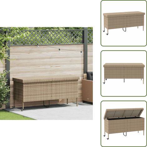 vidaXL Boîte rangement jardin roues beige 160x55x75 cm résine tressée (1/5)