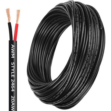 5 mètres Câble électrique 20 AWG 2 conducteurs rouge/noir, 2 x 0,5 mm² fils en cuivre étain pour LED voiture/bateau/remorques, 5 V/12 V/24 V/300 V, rond (1/5)