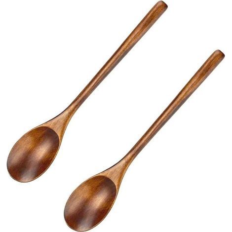 Cuillère de cuisine - Écologique - Lot de 2 - Bois - 22,5 cm - Marron (1/5)