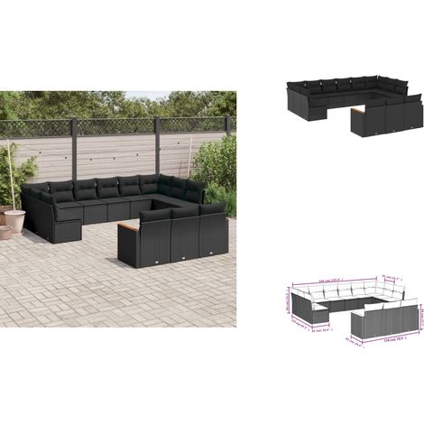 13-tlg. Garten-Sofagarnitur mit Kissen Schwarz Poly Rattan - Gartenmöbel - Outdoor Möbel - Rattan Sofa - Lounge Set - Esstischgarnitur (1/3)