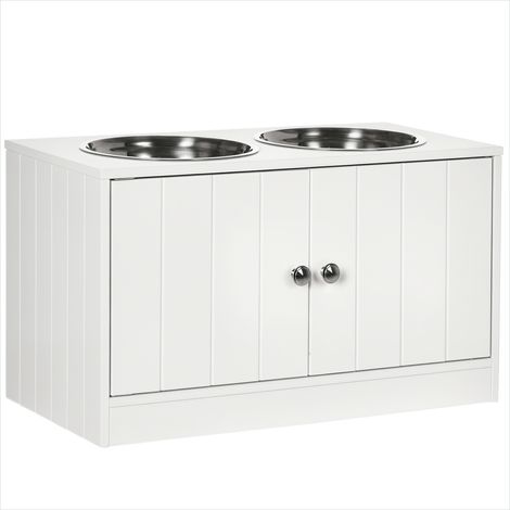 Gamelle pour chien 2 gamelles acier inox avec support bois blanc (1/5)