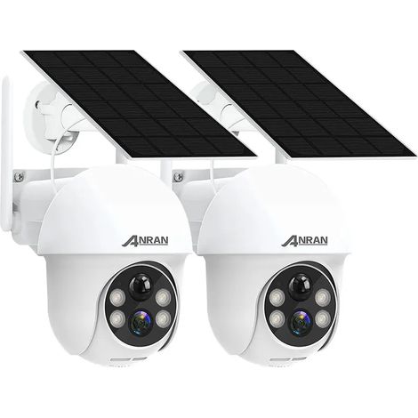 ANRAN 2 unidades Cámara de vigilancia exterior 2K HD 3MP Panel Solar exterior inalámbrica Detección PIR Compatible con Alexa y Google Home, Q01 (1/5)