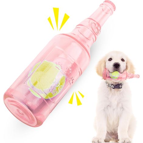 Jouet couineur interactif pour chien, bouteille en caoutchouc, jouet de dentition à mâcher pour petits et moyens chiens (rose) (1/5)