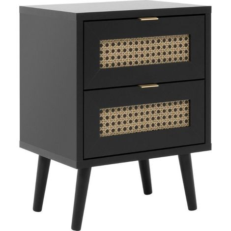 Comodino 2 cassetti con frontali effetto vimini Vienna61A colore nero (1/5)