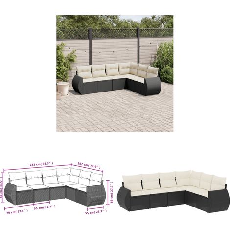 6-tlg. Garten-Sofagarnitur mit Kissen Schwarz Poly Rattan - Gartenmöbel Set - PE-Rattan Möbel - Outdoor Lounge - Esstischgarnitur - Balkonmöbel - Home & Living (1/3)
