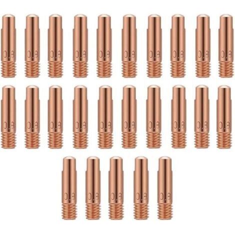 MIG/MAG torch contact nozzles – Pack of 25 copper pieces, compatible with gas and gasless nozzles, standard diameter