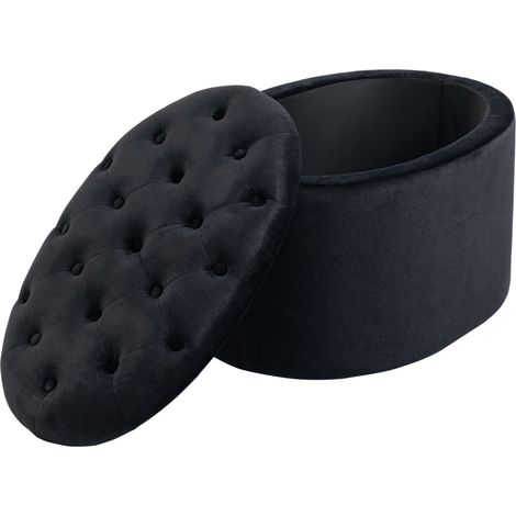 Banc de rangement ovale noir en polyester velouté 71x52x42 cm (1/5)