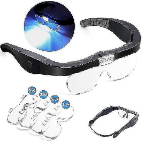 Kopfvergrößerungsbrille mit 2 LED-Leuchten: Freihändige, per USB aufladbare Vergrößerungsbrille für Hobbys, Lesen und Bastelarbeiten. 4 abnehmbare Teile (1/5)
