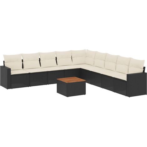 Salon de jardin 10 pcs avec coussins noir résine tressée (1/5)