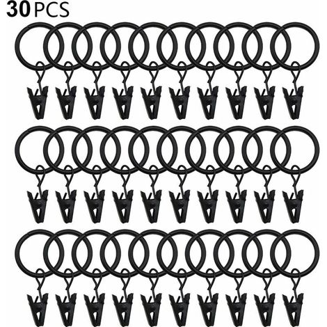Ahlsen 30 Piezas Anillos de Cortina con Clips, Fuertes Clips de Cortina, Ganchos para Barras de tensión, Ojales de Metal de diámetro Interior, Cortinas Decorativas, Colgadores de Ventanas, Negro (1/5)