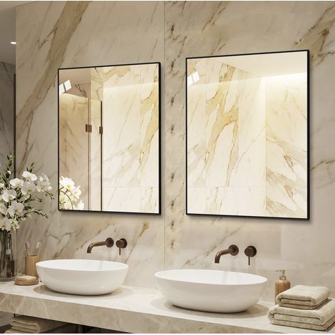 Miroir mural 60x80 cm en verre noir, gain de place, pour salle de bain FLORAGRACE (1/5)
