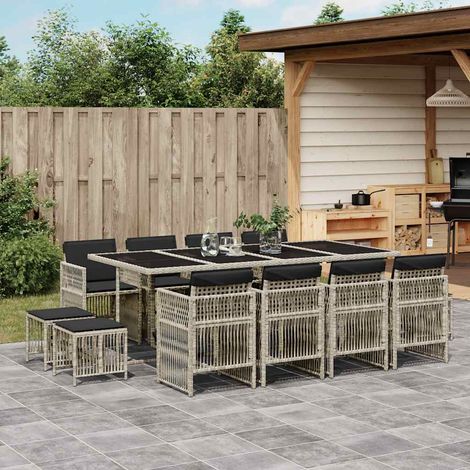 Ensemble à manger de jardin et coussins 13 pcs-Salon de jardin gris clair rotin 589830 (1/4)