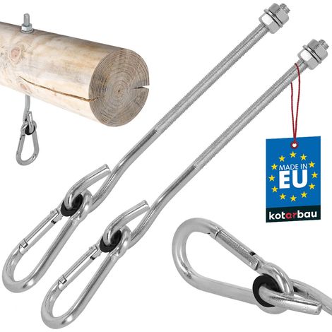 KOTARBAU® 2 pcs Crochet de Balançoire - Acier Galvanisé - M10 x 230 mm - Argent - avec Mousqueton - pour Bois - Accroche Balancoire - Résistant