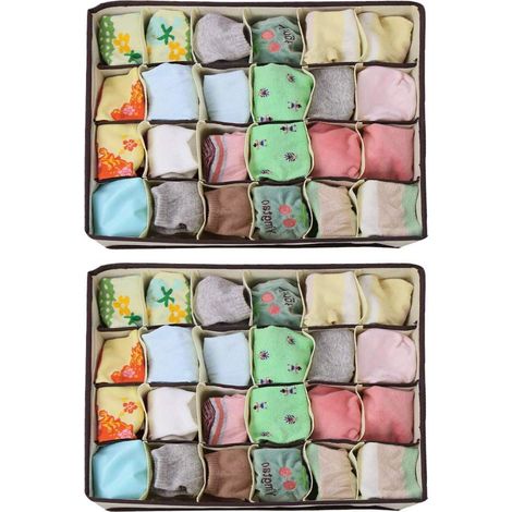 Boîtes de Rangement pour Sous-vêtements 2Pcs 24 Grilles Boîtes à Compartiment Organiseurs de Tiroirs Pliable pour Sous-vêtements, Séparateurs Tiroirs pour Chaussettes, Cravates, Soutien-gorge