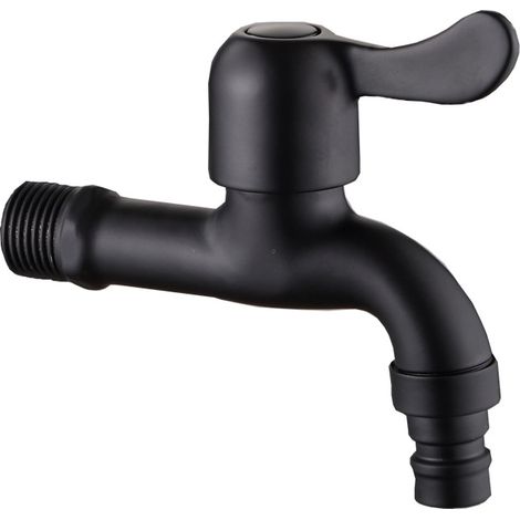 Schwarzer Wandwasserhahn im europäischen Stil, hergestellt aus Edelstahl 304, Außenwasserhahn für Garten und Badezimmer mit Schnellöffnung (Waschmaschine).