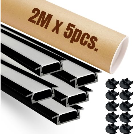 Evotrade – Pack Promo 2M X 5 Profils LED Encastrables En Aluminium Avec Cover Et Embouts, Éclairage Intérieur Élégant, Couleur Noir