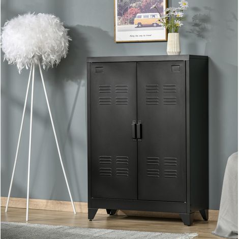 Armoire de rangement bureau 75x33x110 cm en métal noir, avec rangement pour bureau FloraGrace (1/5)