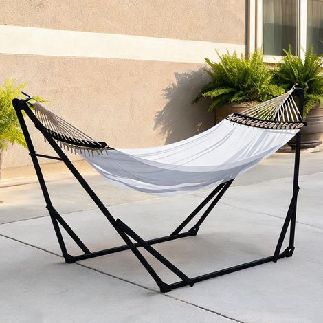 Support de hamac coloris blanc en métal Nylon 263 x 89 x 100 cm (1/5)