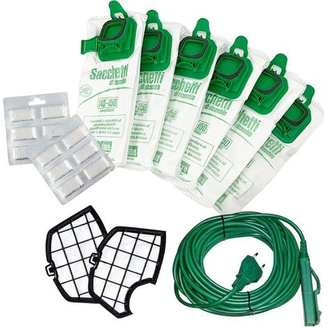 Sacchetti folletto vk 140 vk 150 12pz + 12 profumi + cavo 10 metri + 2 filtri compatibili (1/4)
