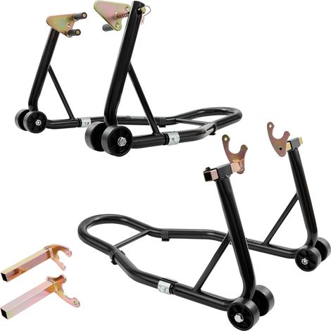 Mophorn 0,39 tonnellate di cavalletto per moto, cavalletto combinato anteriore e posteriore nero, cavalletto per forcella anteriore e posteriore, rocchetto