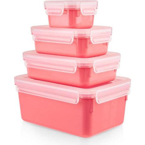Emsa clip & close juego de 4 fiambreras (coral/transparente, rectangular, 4 fiambreras  + 4 tapas) (1/4)