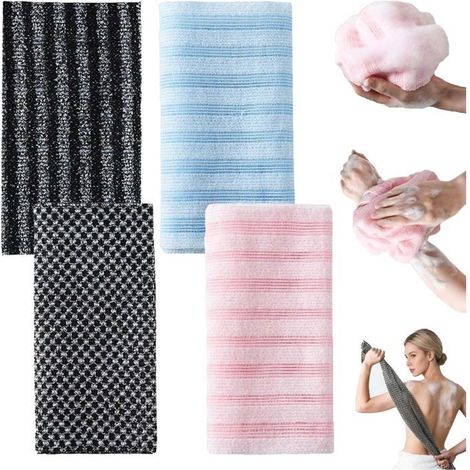 Gant exfoliant pour le dos - Longue débarbouillette - Nettoyage en profondeur - Lot de 4 - Couleurs variées (1/4)