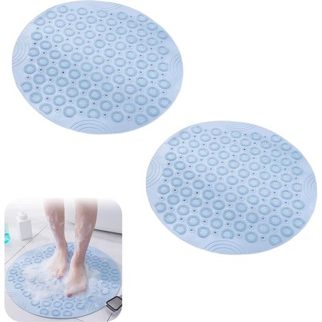 Rutschfeste Badematte, rutschfeste Duschmatte, schnelltrocknende Duschmatte mit Saugnäpfen und Abflusslöchern, schimmelresistentes PVC, für Dusche, Badezimmer, Toilette (2 x blau, 30 x 30 cm) (1/5)