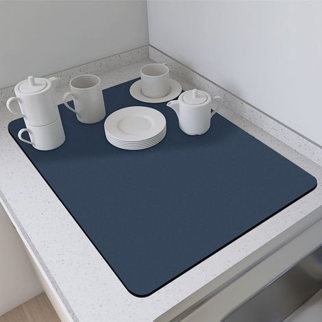 Tapis de séchage absorbant 50 x 60 cm, auto-séchant, antidérapant, pour comptoir, bar, machine à café ou table, bleu marine (1 pièce). (1/5)