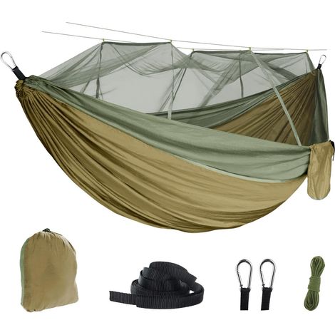 Hängematte für den Außenbereich, Moskitonetz, Doppelhängematte, Outdoor, Anti-Moskito-Fallschirmstoff, Schaukel, Outdoor, Schlafen, Hängen, Baum, Camping, Hängematte, Wandern