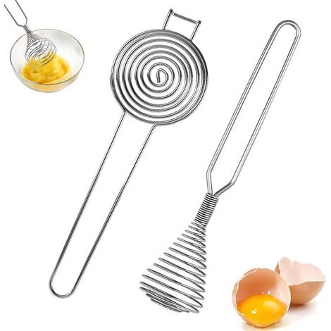 Dailygoods - Batidor de acero inoxidable - Separador de huevos - Batidor manual - Utensilio de cocina - Juego de 2 piezas - Mango ergonómico (1/5)