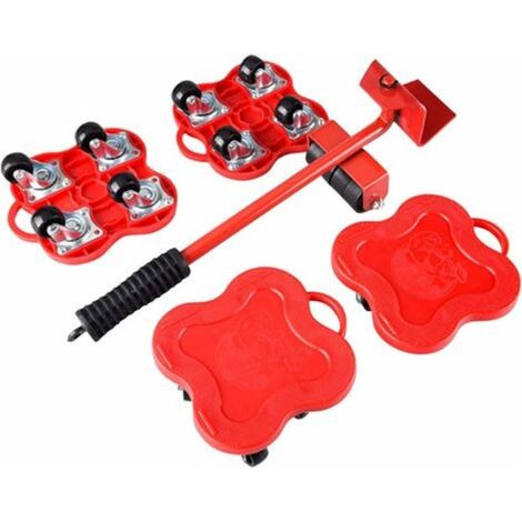 Kit de déménagement, 4 roulettes, capacité 400 kg, fer/ABS, rouge (1/5)