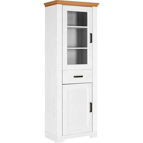 Vetrina Colonna da Soggiorno con 2 Ante Cassetto Legno Bianco Rovere (1/5)