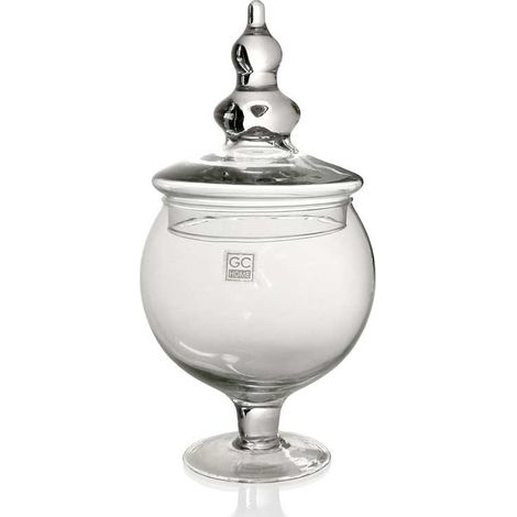 VASO POUTICHE DECORATIVO IN VETRO CON COPERCHIO 13 X 30 CM